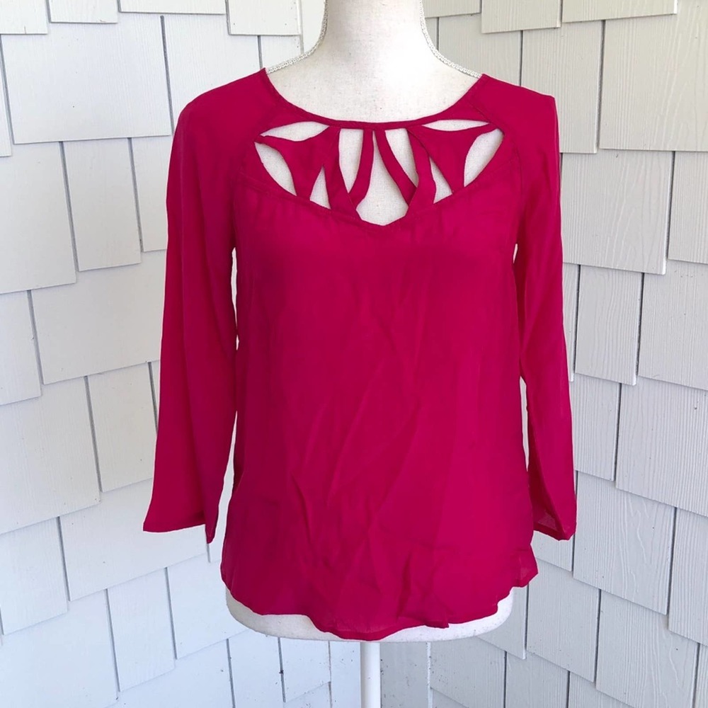 MAEVE for ANTHROPOLOGIE Women's Magenta Long Sleeve Continue Cutout Top sz 0